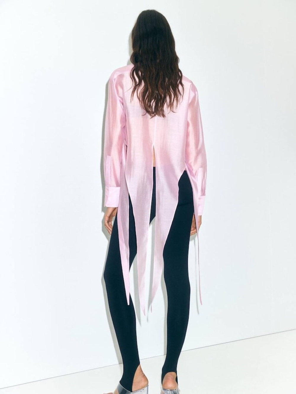 Mango Light Pink Longline Button-Down Shirt - tie 2 ways